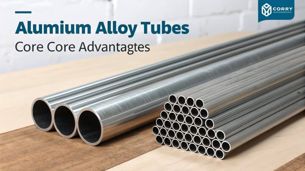 A simple diagram showing a central "Aluminum" circle with lines pointing out to its advantages: Lightweight, Strong, Corrosion Resistant, Recyclable.